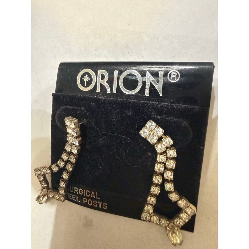 Orion Women's Silver Surgical Steel Posts Austrian Rhinestone Drop Earrings NWT